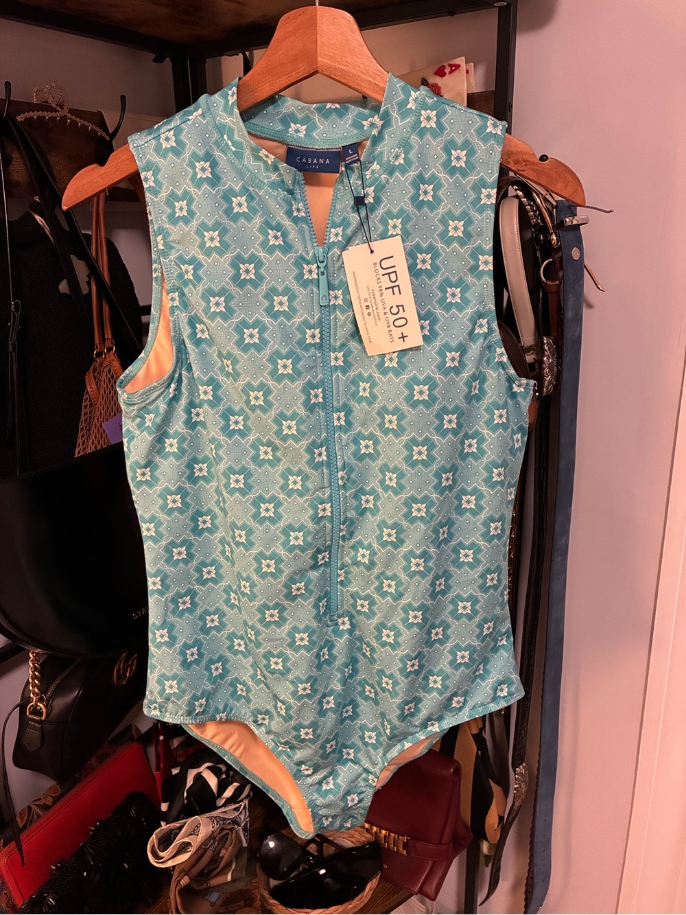 Cabana Life Teal & White Sleeveless UPF 50+ One-Piece